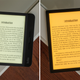 The Kobo Libra’s screen (right) is slightly brighter than the Sage’s (left) when brightness settings are maxed out, but the upgrades screen on the Sage (left) offers noticeably better contrast.